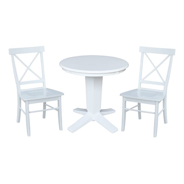 International Concepts 30-in Solid Wood Round Top Pedestal Dining Table with 2 Chairs - White
