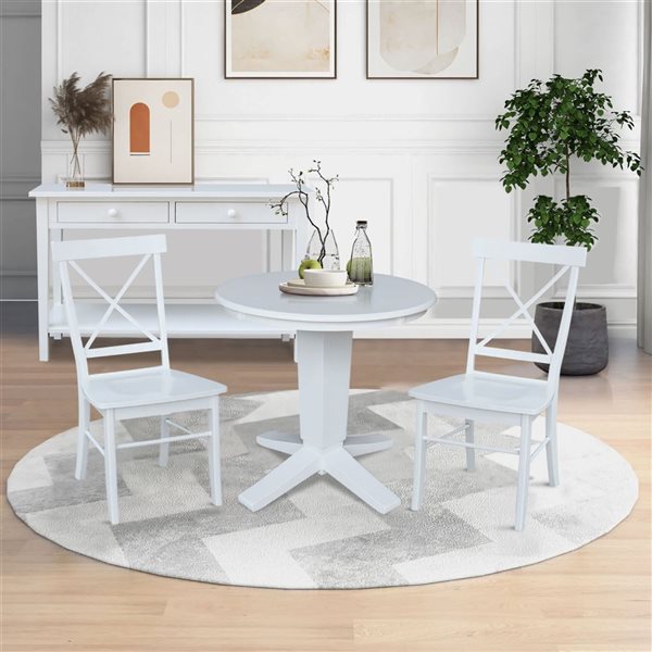 International Concepts 30-in Solid Wood Round Top Pedestal Dining Table with 2 Chairs - White