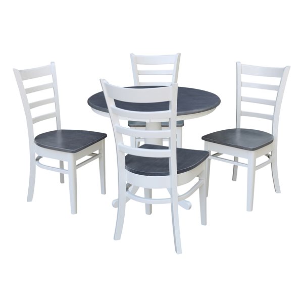 International Concepts 36-in Solid Wood Round Top Pedestal Dining Table with 4 Emily Dining Chairs - White/Heather Grey