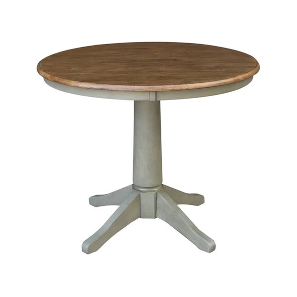 International Concepts 36-in Round Top Pedestal Wood Dining Table with 2 X-Back Chairs - Distressed Hickory/Stone