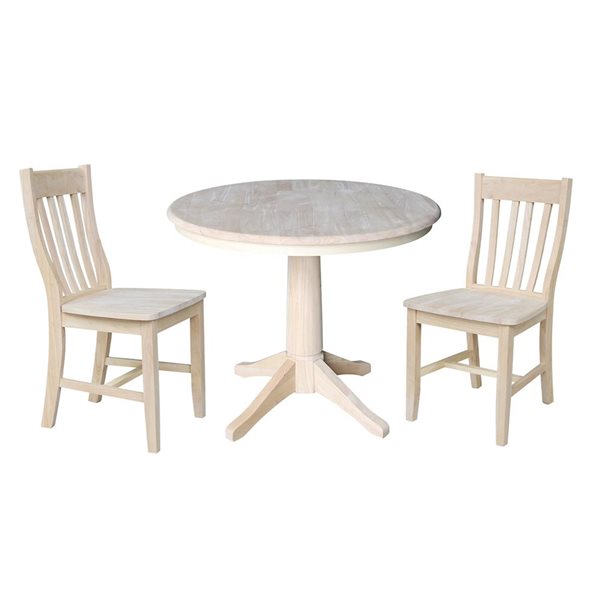 International Concepts 36-in Round Top Pedestal Unfinished Wood Dining Table with 2 Cafe Chairs