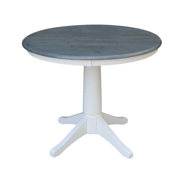 International Concepts 36-in Round Top Pedestal Wood Dining Table with 2 Madrid Chairs - White/Heather Grey