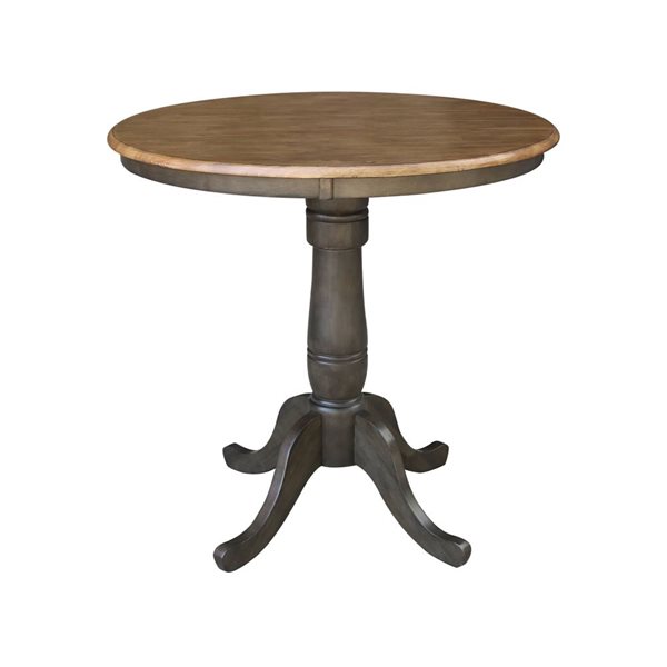 International Concepts 36-in Solid Wood Round Pedestal Dining Table w/ 2 San Remo Stools - Hickory/Washed Coal