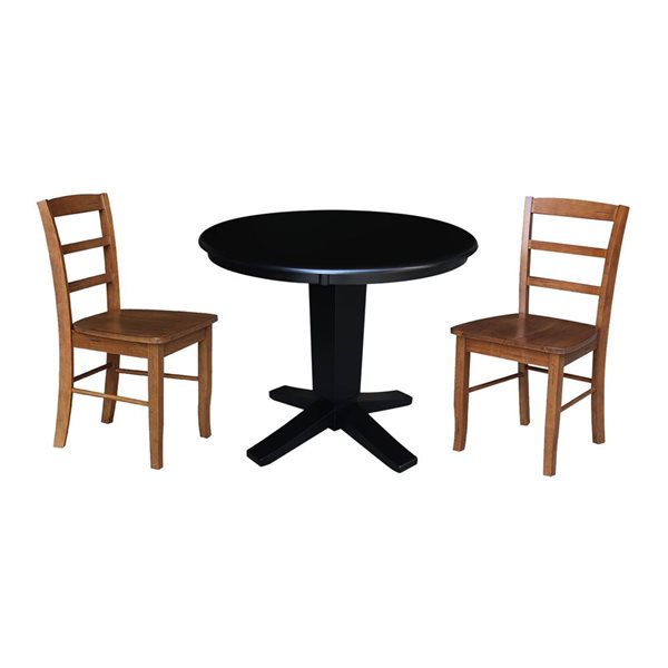 International Concepts 36-in Solid Wood Round Top Dining Table with 2 Chairs in Black/Distressed Oak