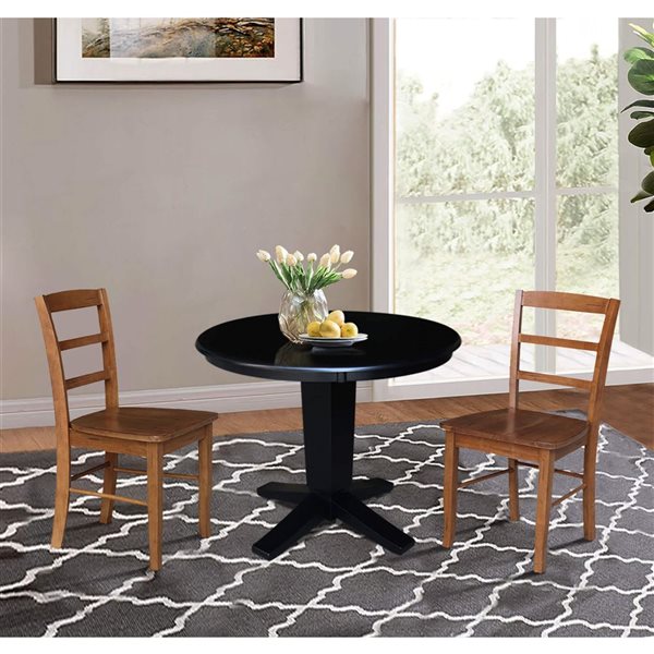 International Concepts 36-in Solid Wood Round Top Dining Table with 2 Chairs in Black/Distressed Oak