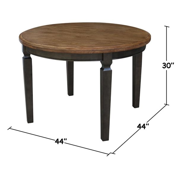 International Concepts 44-in Solid Wood Round Top Dining Table with 4 Dining Chairs - Hickory/Washed Coal