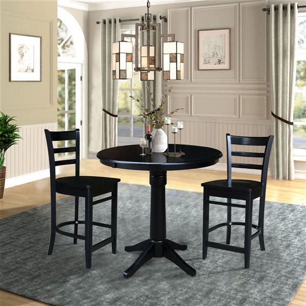 International Concepts 36-in Solid Wood Round Top Pedestal Counter Height Table with 2 Stools