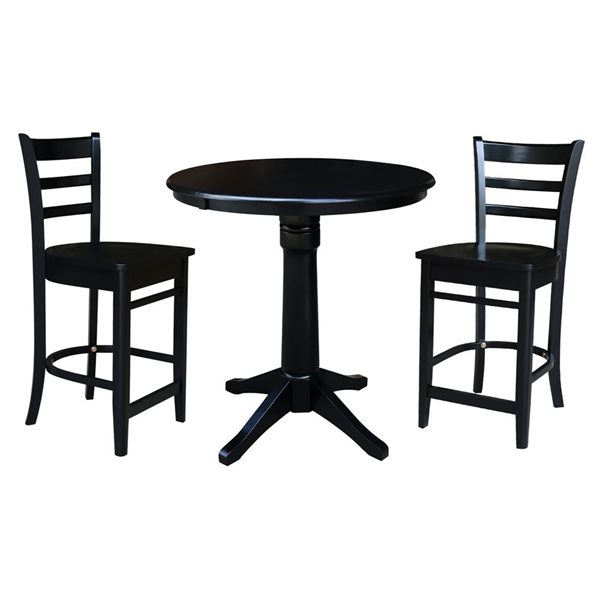 International Concepts 36-in Solid Wood Round Top Pedestal Counter Height Table with 2 Stools