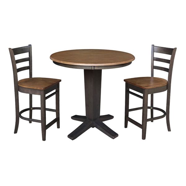 International Concepts 36-in Solid Wood Round Top Pedestal Dining Table with 2 Counter Height Stools