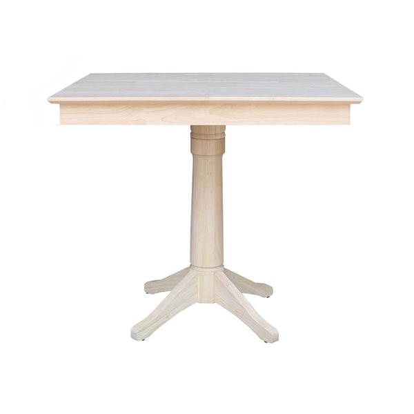International Concepts 5-Pc 36-in Square Top Pedestal Unfinished Wood Table Set w/ 4 Counter Height Stools
