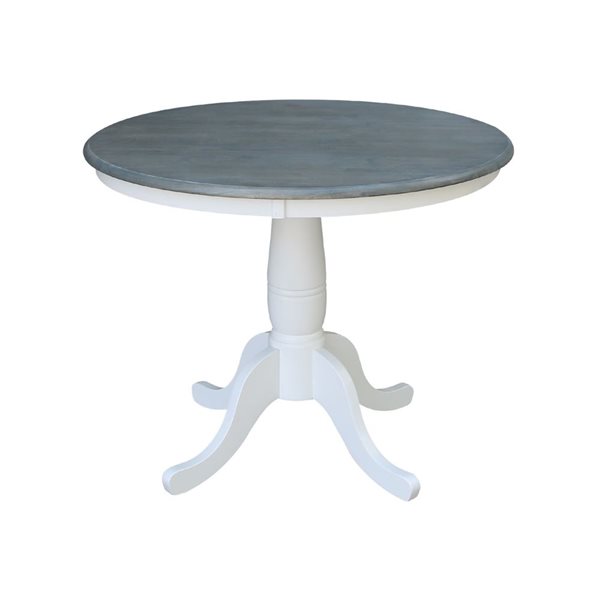 International Concepts 36-in Solid Wood Round Top Pedestal Dining Table w/ 2 San Remo Dining Chairs - White/Heather Grey