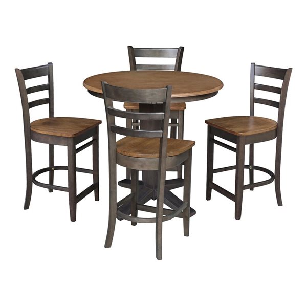 International Concepts 36-in Solid Wood Round Top Pedestal Dining Table with 4 Counter Height Stools