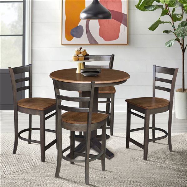 International Concepts 36-in Solid Wood Round Top Pedestal Dining Table with 4 Counter Height Stools