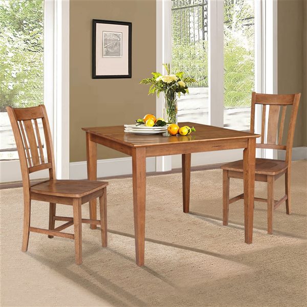 International Concepts 36 x 36-in Solid Wood Dining Table with 2 SplatBack Chairs - Distressed Oak