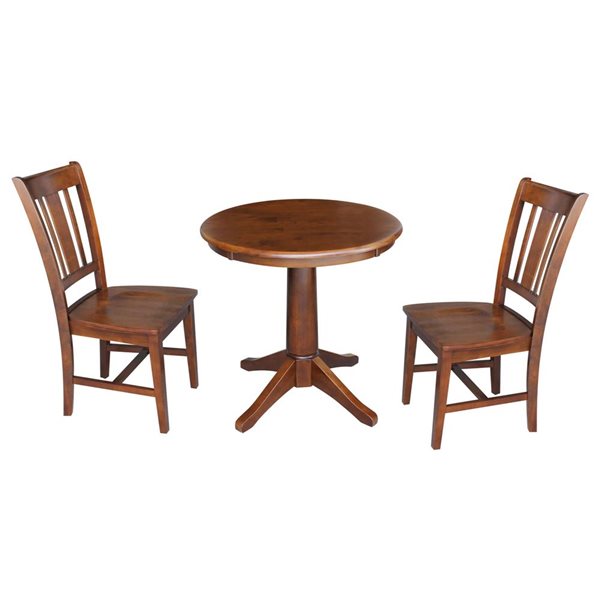 International Concepts 30-in Round Top Pedestal Table with 2 San Remo Chairs - 3 Piece Set