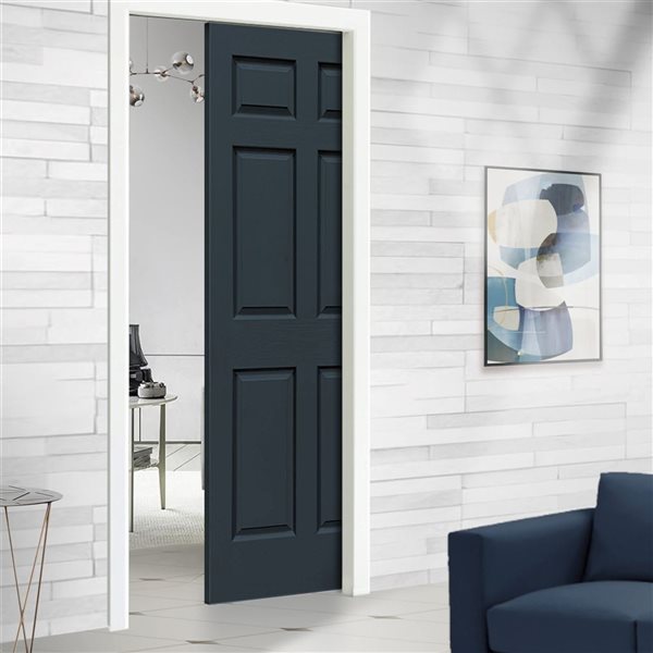 CALHOME 30 x 80-in Charcoal Grey Painted Finished Composite MDF 6 Panel Interior Door Slab for Pocket Door