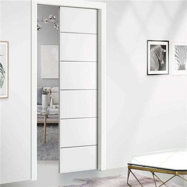 CALHOME Modern Classic Series 30 x 80-in White Stained Composite MDF Panelled Interior Door Slab for Pocket Door