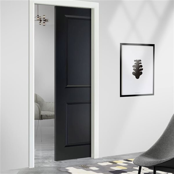 CALHOME 36 x 80-in Black Painted Finished Composite MDF 2 Panel Interior Door Slab for Pocket Door