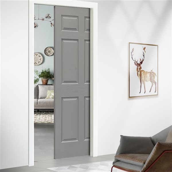 CALHOME 36 x 80-in Light Grey Painted Finished Composite MDF 6 Panel Interior Door Slab for Pocket Door