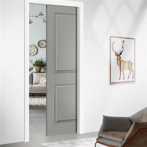 CALHOME 30 x 80-in Light Grey Painted Finished Composite MDF 2 Panel Interior Door Slab for Pocket Door