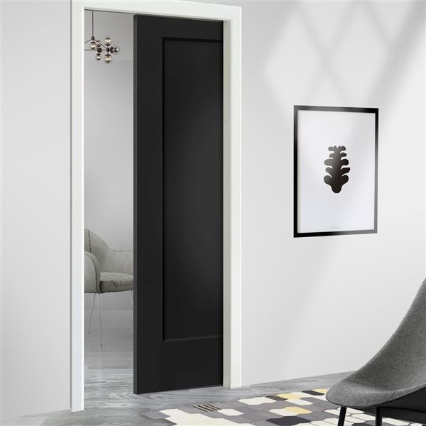 CALHOME 30 x 80-in Black Stained Composite MDF 1 Panel Interior Pocket Door