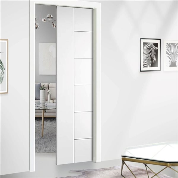 CALHOME Metropolitan Series 30 x 80-in White Primed Composite MDF Panelled Interior Door Slab for Pocket Door