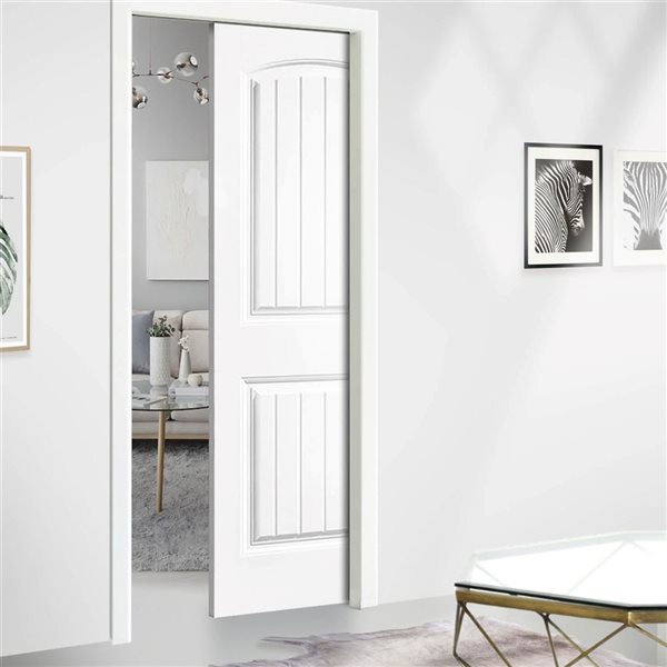 CALHOME Elegant Series 30 x 80-in White Stained Composite MDF 2 Panel Camber Top Interior Door Slab for Pocket Door