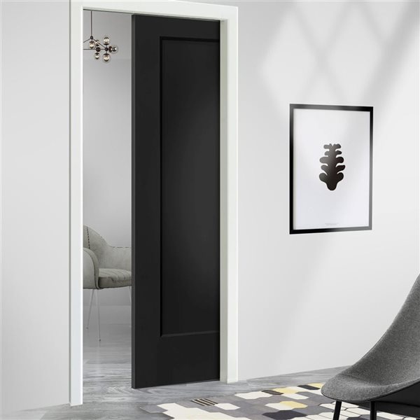 CALHOME 36 x 80-in Black Stained Composite MDF 1 Panel Interior Pocket Door