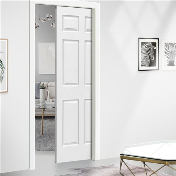 CALHOME 36 x 80-in White Painted Finished Composite MDF 6 Panel Interior Door Slab for Pocket Door