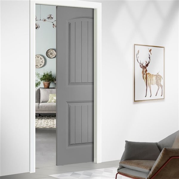 CALHOME Elegant Series 30 x 80-in Light Grey Stained Composite MDF 2 Panel Camber Top Interior Door Slab for Pocket Door