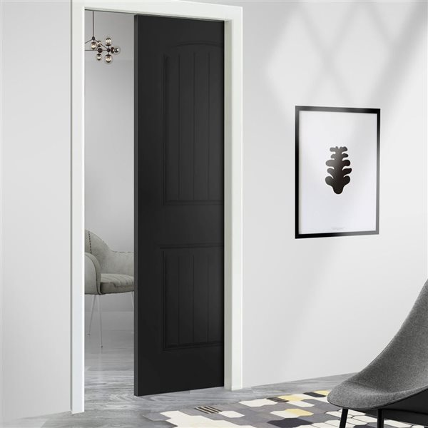 CALHOME Elegant Series 36 x 80-in Black Stained Composite MDF 2 Panel Camber Top Interior Door Slab for Pocket Door