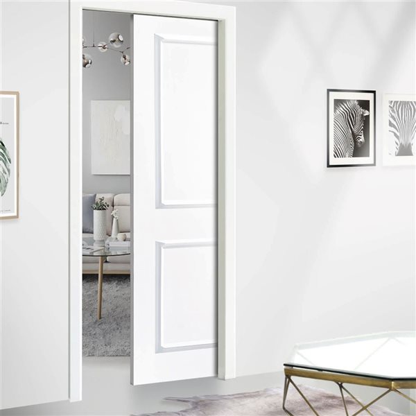 CALHOME 30 x 80-in White Painted Finished Composite MDF 2 Panel Interior Door Slab for Pocket Door