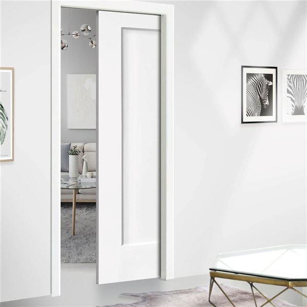 CALHOME 36 x 80-in White Stained Composite MDF 1 Panel Interior Pocket Door