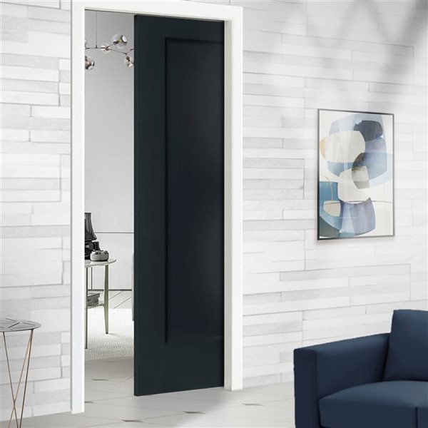 CALHOME 30 x 80-in Charcoal Grey Stained Composite MDF 1 Panel Interior Pocket Door