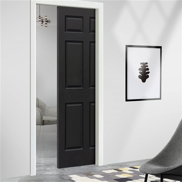 CALHOME 36 x 80-in Black Painted Finished Composite MDF 6 Panel Interior Door Slab for Pocket Door