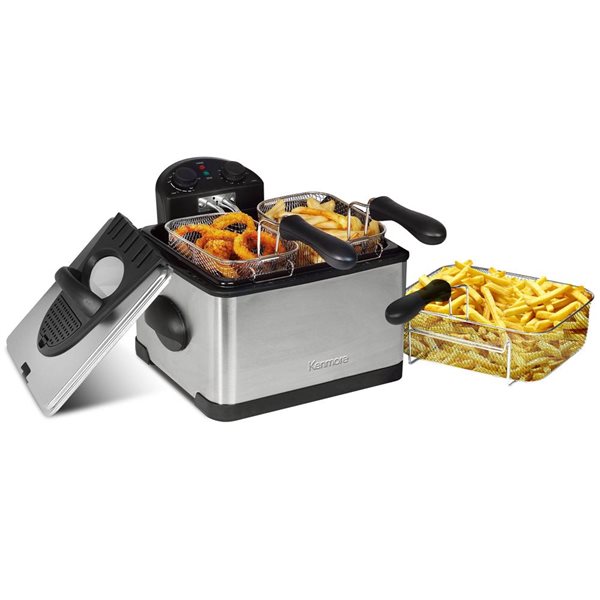 Kenmore 4L/17 Cup 1700 W Deep Fryer with 3 Frying Baskets, Stainless Steel