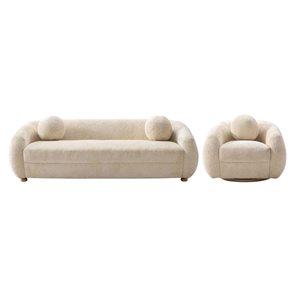 Canapé et fauteuil d'appoint rembourrés en chenille moderne Tribeca Manhattan Comfort couleur crème