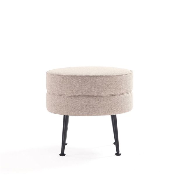 Manhattan Comfort Bailey Mid-Century Off-White Polyester Upholstered Ottoman w/ Black Feet