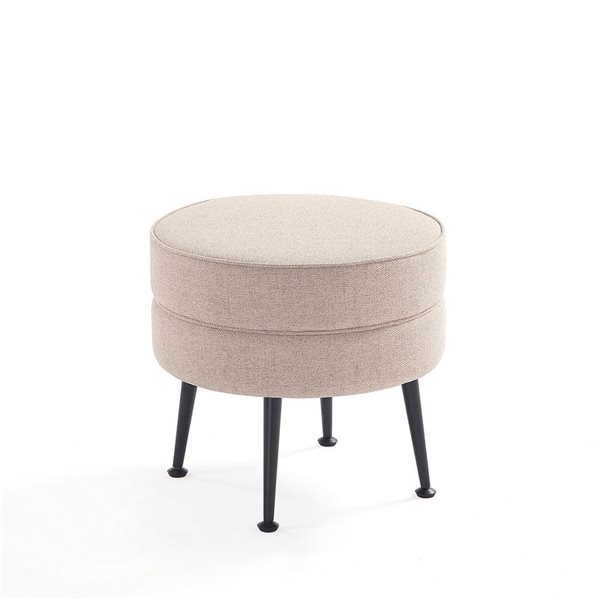 Manhattan Comfort Bailey Mid-Century Off-White Polyester Upholstered Ottoman w/ Black Feet