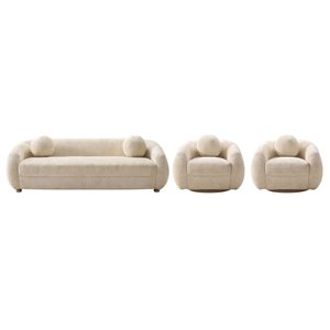 Ensemble pour salon 3 pièces Tribeca Manhattan Comfort rembourré en chenille moderne en crème
