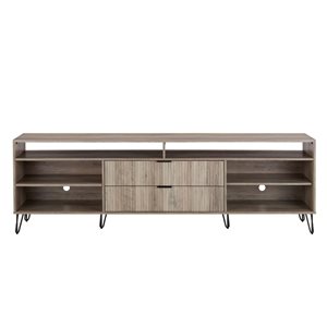 Meuble télé moderne du milieu du siècle DUMBO Manhattan Comfort 85 po l. avec 6 tablettes et 2 tiroirs en gris