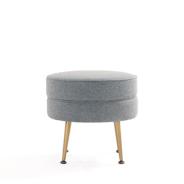 Manhattan Comfort Bailey Mid-Century Grey Polyester Upholstered Ottoman w/ Gold Feet