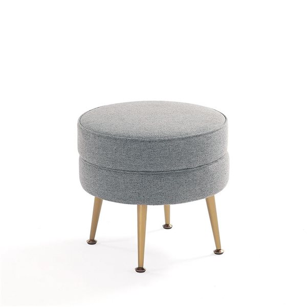 Manhattan Comfort Bailey Mid-Century Grey Polyester Upholstered Ottoman w/ Gold Feet