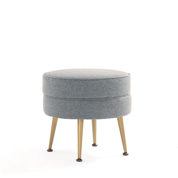Manhattan Comfort Bailey Mid-Century Grey Polyester Upholstered Ottoman w/ Gold Feet