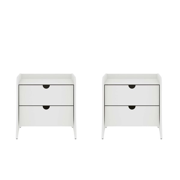 Manhattan Comfort Coney Set of 2 White Mid-Century Modern 2-Drawer Nightstand