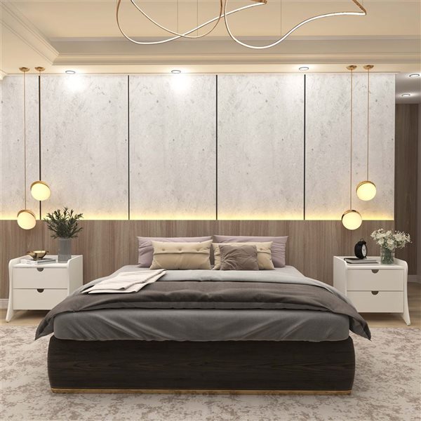 Manhattan Comfort Coney Set of 2 White Mid-Century Modern 2-Drawer Nightstand