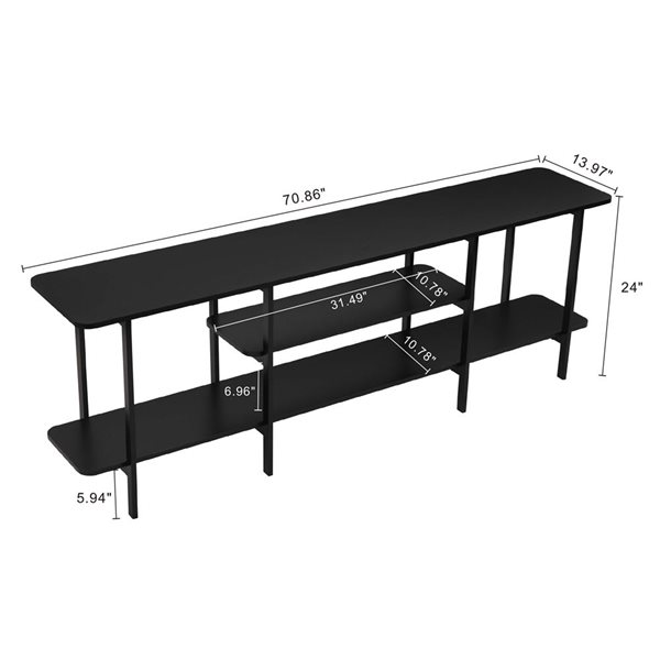 Manhattan Comfort Celine Black Top 71-in W Modern 3-Shelf Console Table