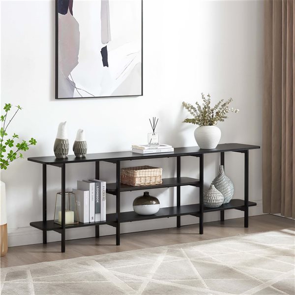 Manhattan Comfort Celine Black Top 71-in W Modern 3-Shelf Console Table