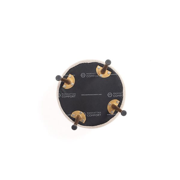 Manhattan Comfort Bailey Mid-Century Off-White Polyester Upholstered Ottoman w/ Gold Feet