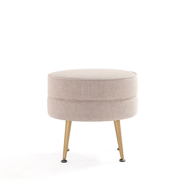 Manhattan Comfort Bailey Mid-Century Off-White Polyester Upholstered Ottoman w/ Gold Feet
